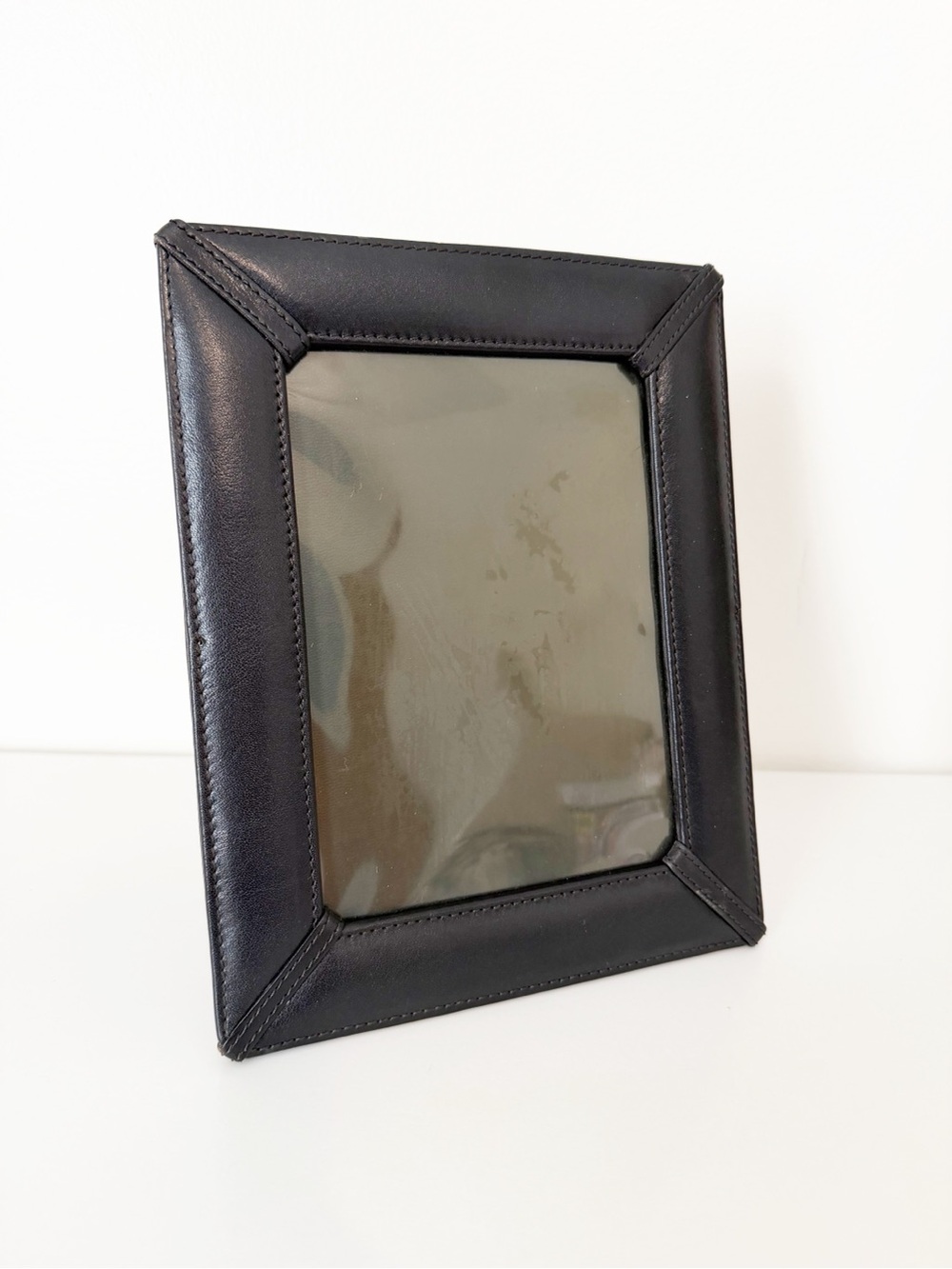 Vintage Black Leather Easel Back Picture Frame Modern Minimalist Tabletop Decor